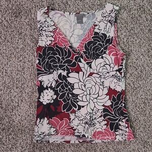 Floral Sleeveless V-Neck Top Black, White, Pink